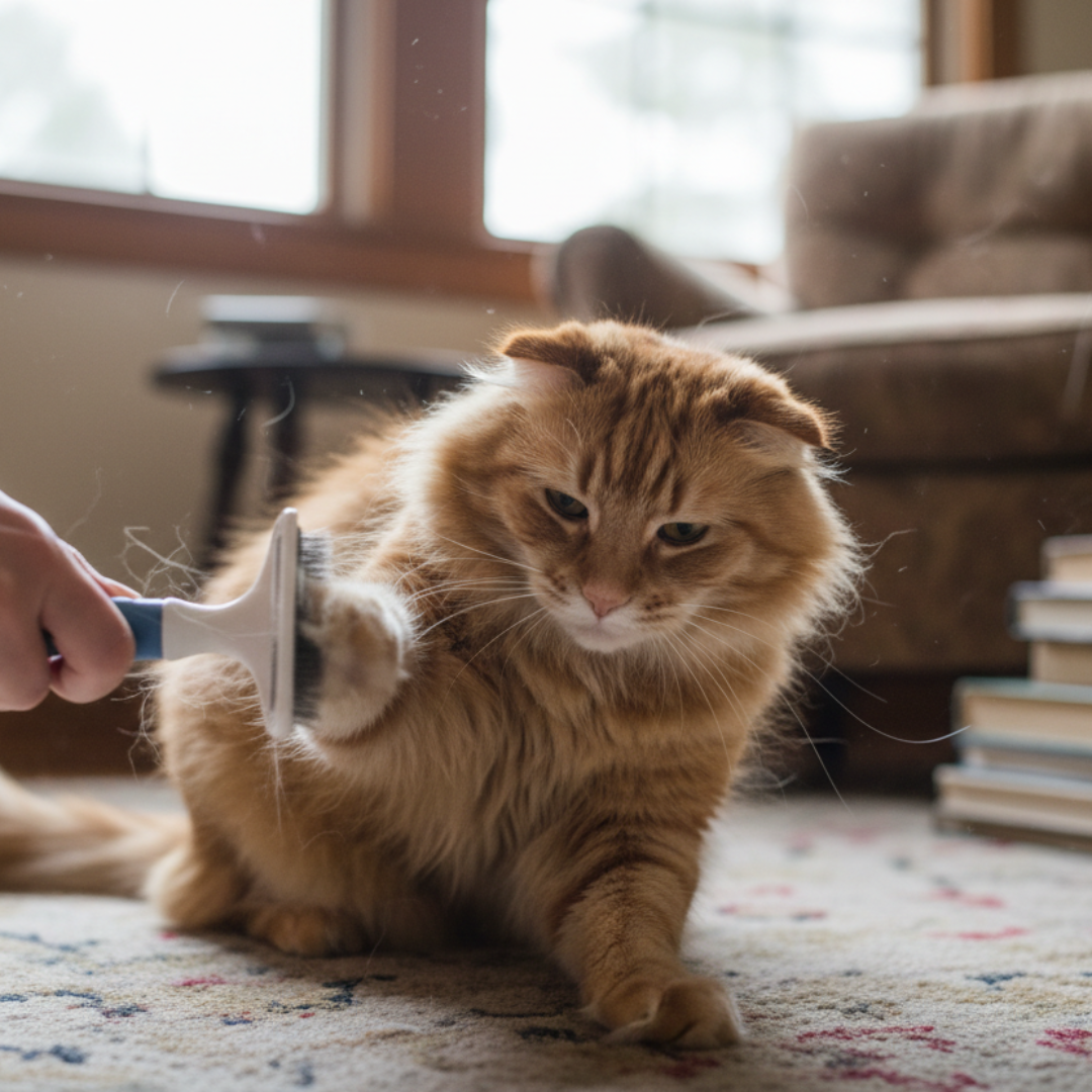 pet arrabbiato che non vuole farsi spazzolare