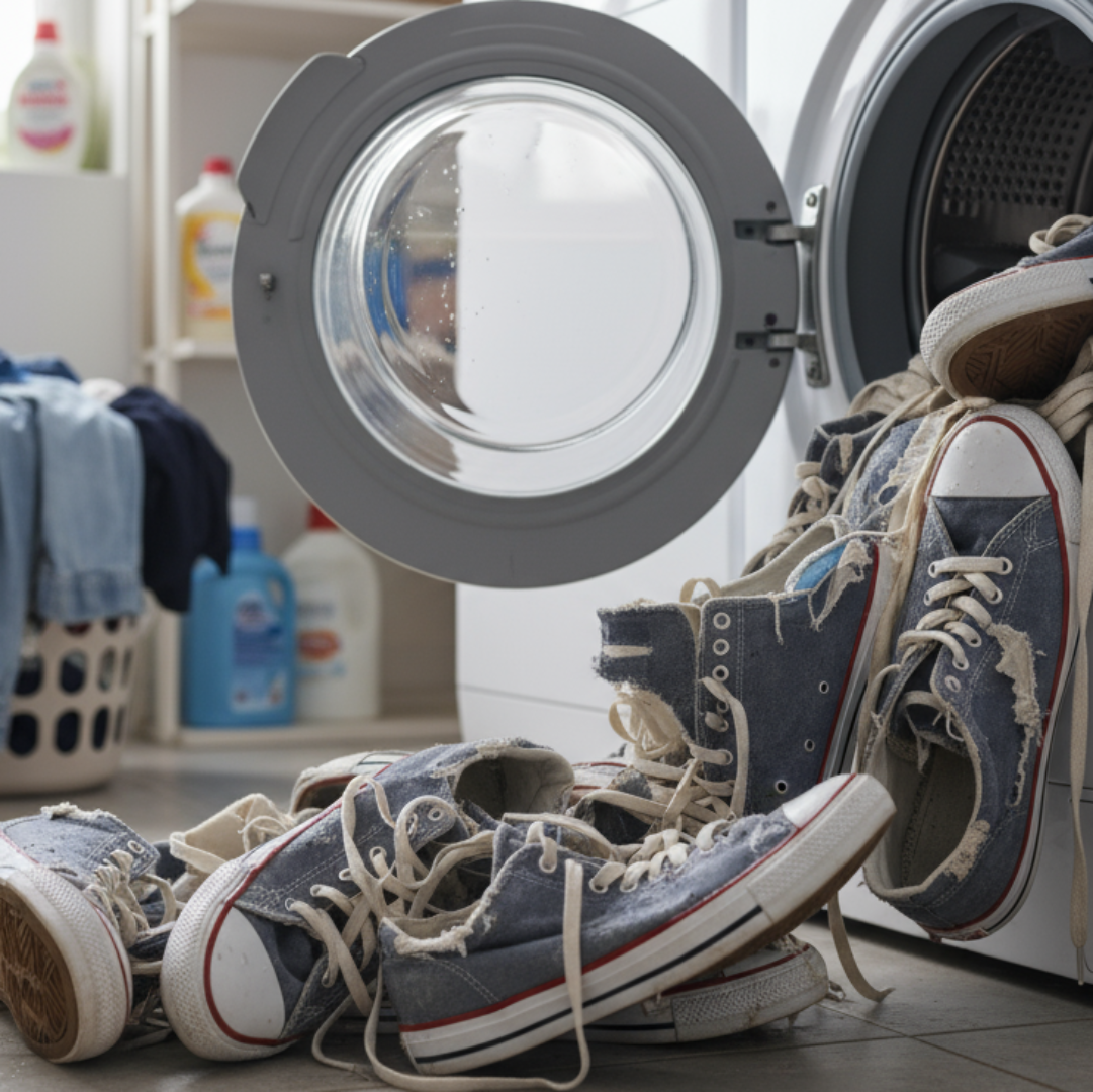 scarpe rotte fuori dalla lavatrice